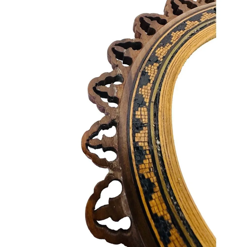 Antique‎ Italian Inlaid On Both Sides Hand-Carved Parquetry Mirror